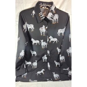 SundayUp Women's Long Sleeve Zebra Print Dress Shirt Blouse - Black - Small